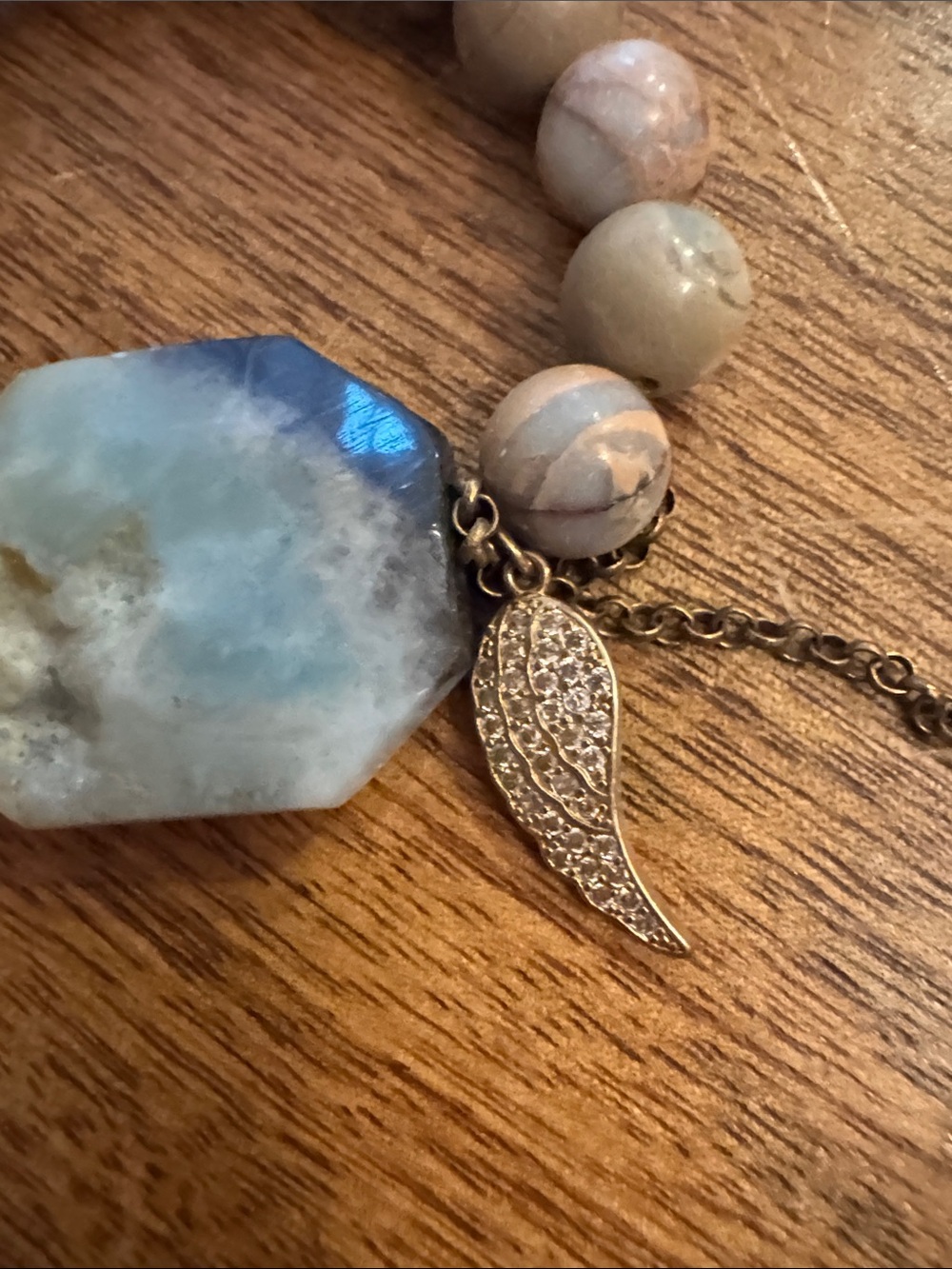 Neutral Stone Beaded Bracelet with Blue Agate Focal - Picture 3 of 9